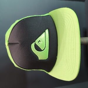 Quiksilver Men's Neon Green/Black Mesh, Snapback Trucker Hat.
